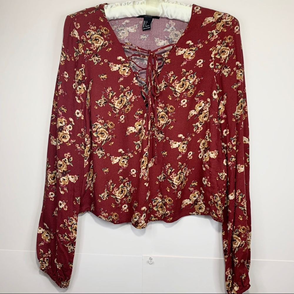 FOREVER 21 long sleeve crop flower corset tie - Picture 1 of 4